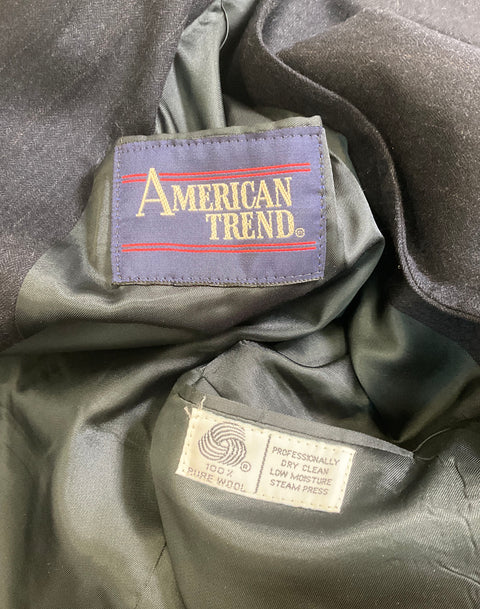 Vintage 80s American Trend Charcoal Pinstripe Wool 2-Piece Suit Men's 46 37x29