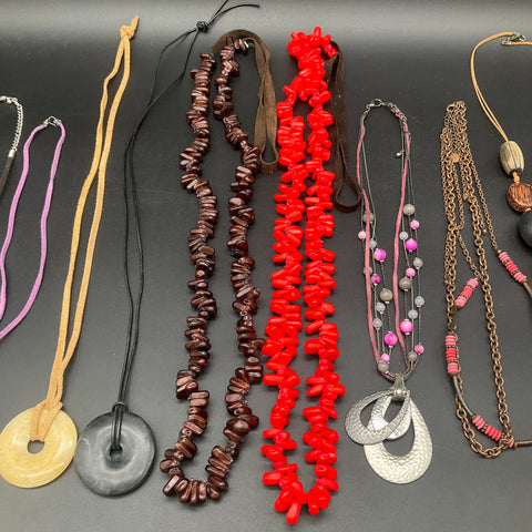 Bohemian Fashion Jewelry Lot of 11 Necklaces Beaded Crystal Stone Pendants Boho