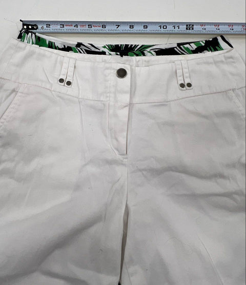 Sandro Women's Cropped Pants Capris White Floral Black Green Stretch Size 10