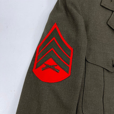 Vintage USMC Alpha Green Service Dress Jacket Sergeant Rank Patches Sz 39L