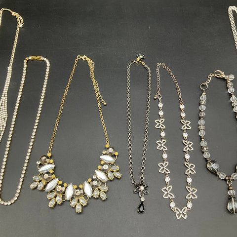 Vintage to Modern Costume Jewelry Necklace Lot of 7 Rhinestone Statement Bib