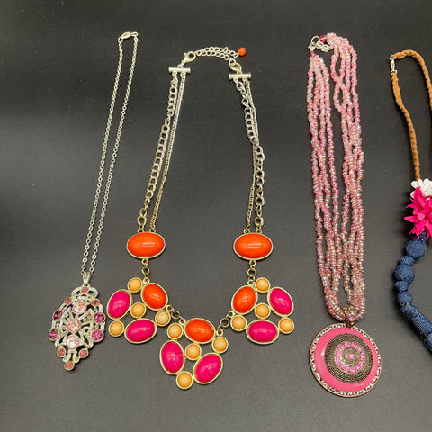 Fashion Jewelry Lot of 8 Statement Beaded Pendant Boho Necklaces Pink Orange