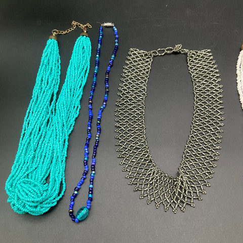Boho Beaded Statement Jewelry Lot of 6 Necklaces Turquoise Shell Mesh Styles