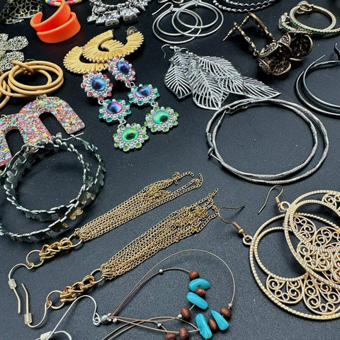 Vintage Modern Costume Jewelry Lot 45+ Pairs Earrings Hoops Dangles Boho