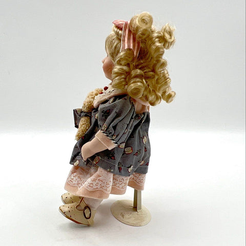 Vintage Duck House Heirloom Dolls Bisque Porcelain Doll Blonde Hair Bear 11 Inch