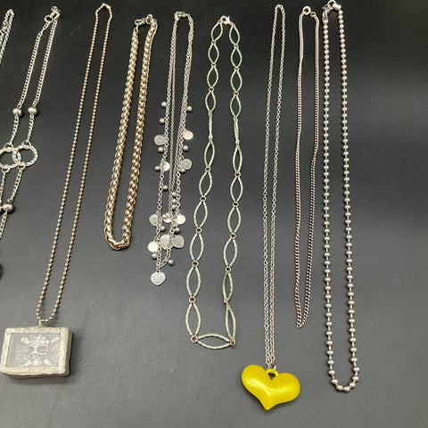 Mixed Costume Jewelry Lot 13 Necklaces Silver Gold Tone Owl Heart "H" Motif