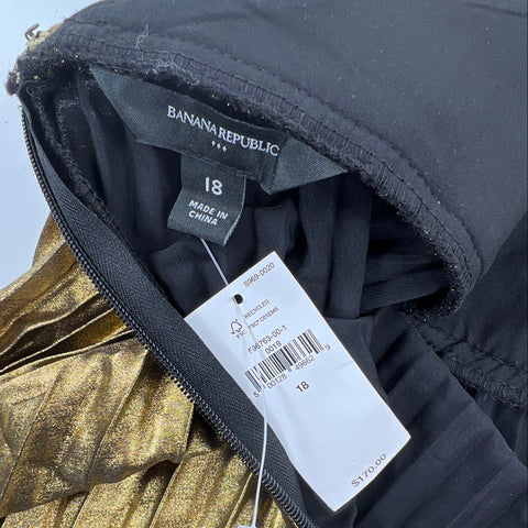 Banana Republic Women's Gold Metallic Pleated Criss Cross Midi Dress NWT Sz 18