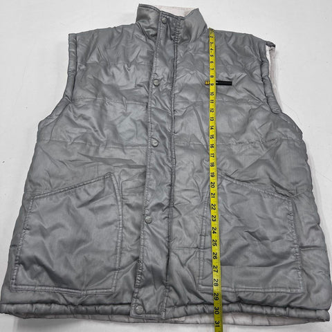 Vintage 90s Guess Men's Gray Quilted Puffer Vest Mock Neck Snap Front Size L