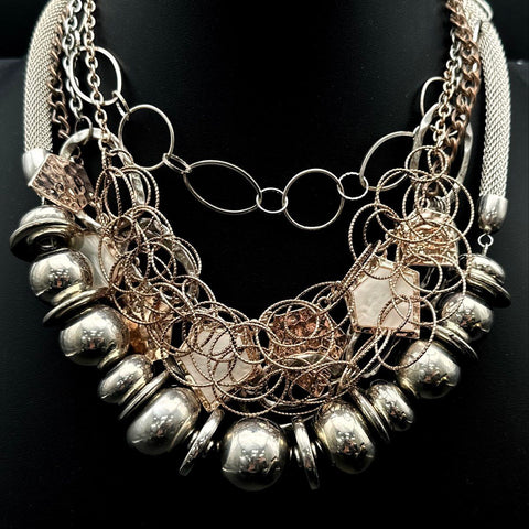 Statement Fashion Bib Necklaces Lot 2pc Gold & Silver Tone Multi-Strand Boho