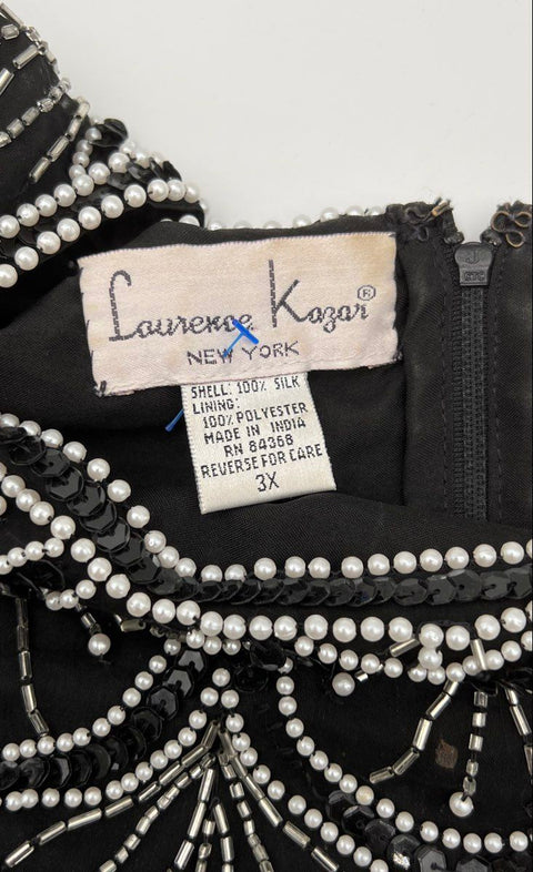 Lawrence Kazar Women's Vintage 90s Black Beaded Sequin Silk Art Deco Top Sz 3X