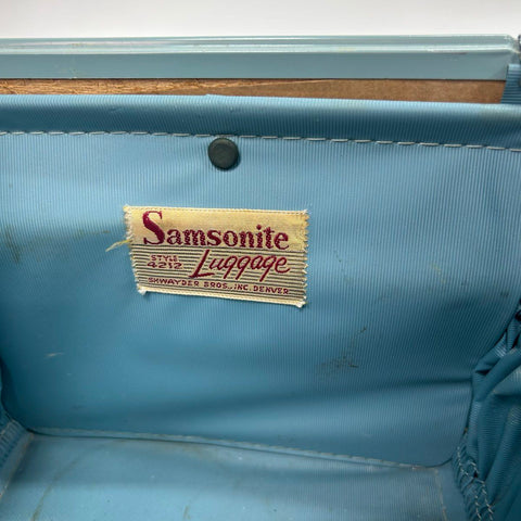 Vintage 1950s Samsonite Blue Shwayder Bros Style 4212 Train Case Makeup Bag