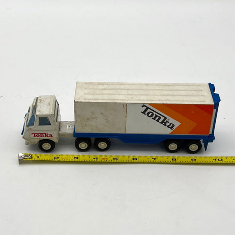 Vintage Tonka Semi Truck Tractor Trailer White Blue 10 Inch Toy Vehicle
