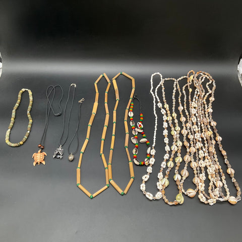 Vintage to Modern Mixed Necklace Jewelry Lot 15 Pieces Shell Wood Puka Cowrie