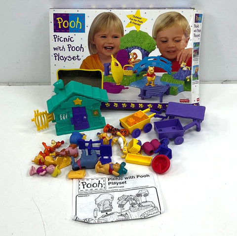 Vintage 90s Fisher Price Winnie The Pooh Picnic Playset Lot w/ Extra Figures