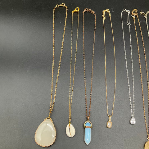 Fashion Costume Jewelry Lot of 10 Necklaces Gold Silver Rose Gold Tone Pendants
