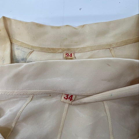 Vintage 50s Lot of 2 Embroidered Silk Button Up Blouse Shirts Sz 34