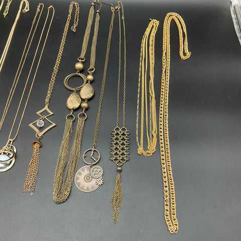 Gold Tone Costume Jewelry Lot 0.93 lbs Vintage to Modern Necklaces 12 Pieces