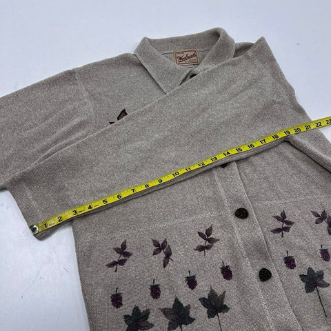Vintage 90s Woolrich Women's Khaki Leaf Embroidery Cardigan Sweater Sz M