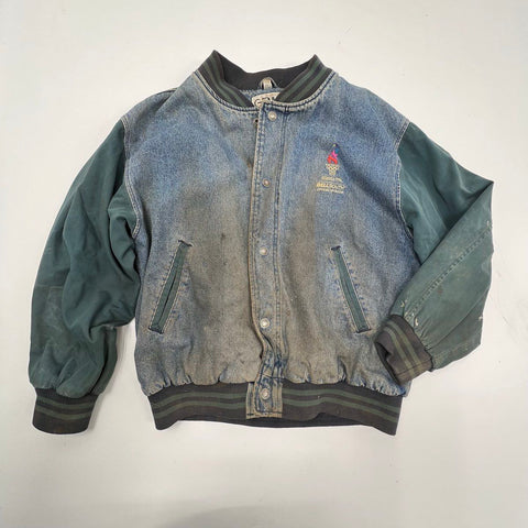 Vintage 90s Genus Atlanta 1996 Olympics Denim Bomber Jacket Mens Size L