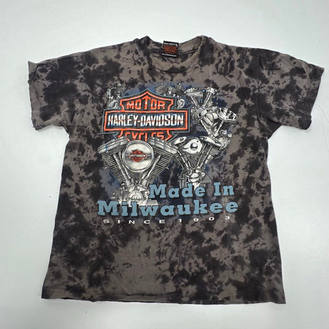 Vintage 90s Harley-Davidson Engine Tie Dye T-Shirt Single Stitch USA Sz M