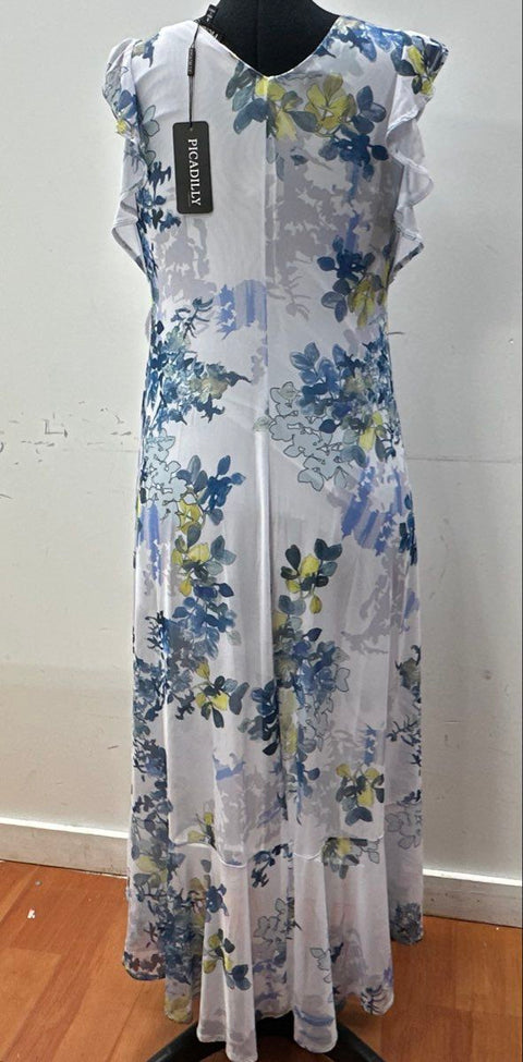 Picadilly Women's Blue Floral Ruffle High-Low V-Neck Dress Denim Multi NWT Sz S