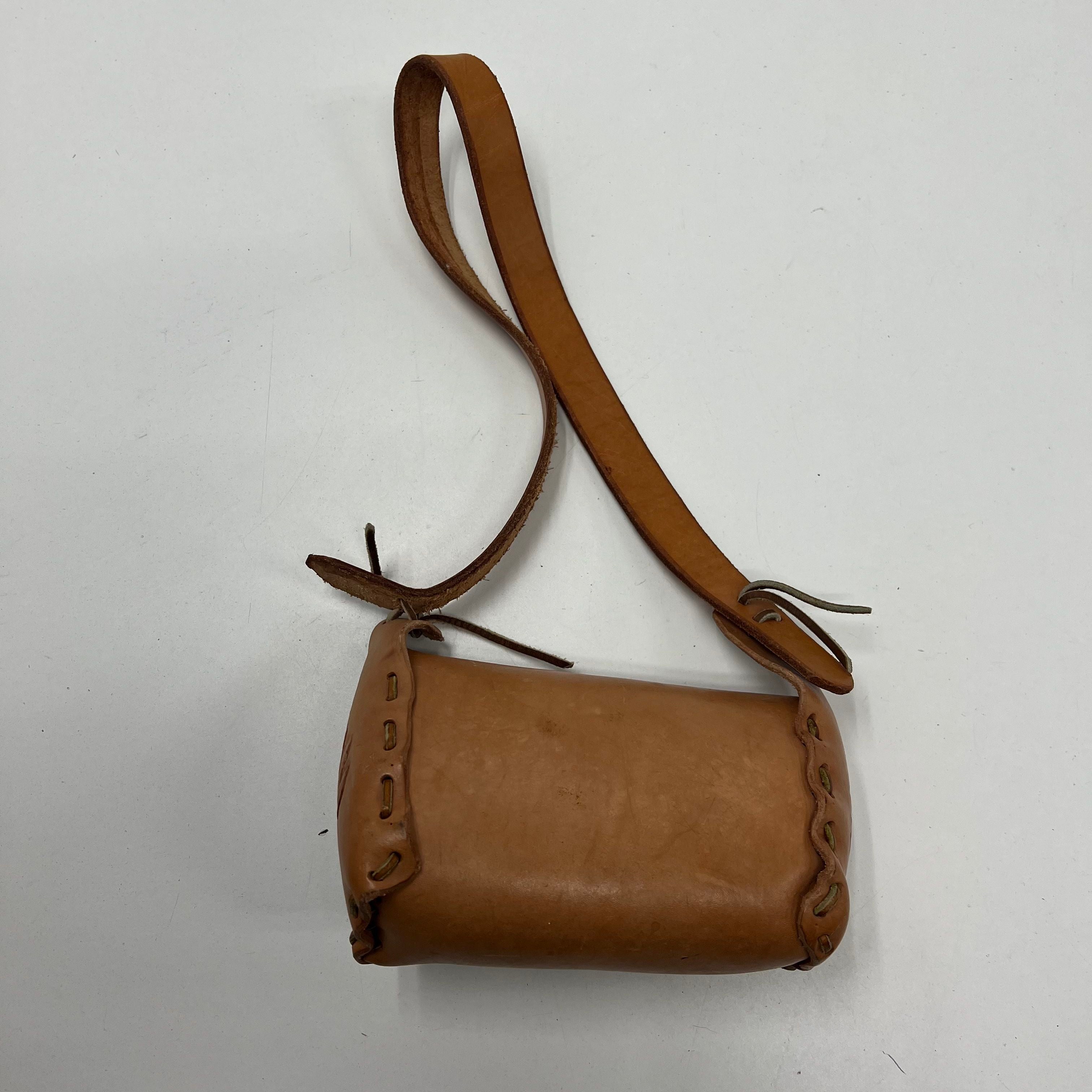 Vintage 70s Tooled Leather Floral Boho Hippie Mini Crossbody Purse Bag Brown