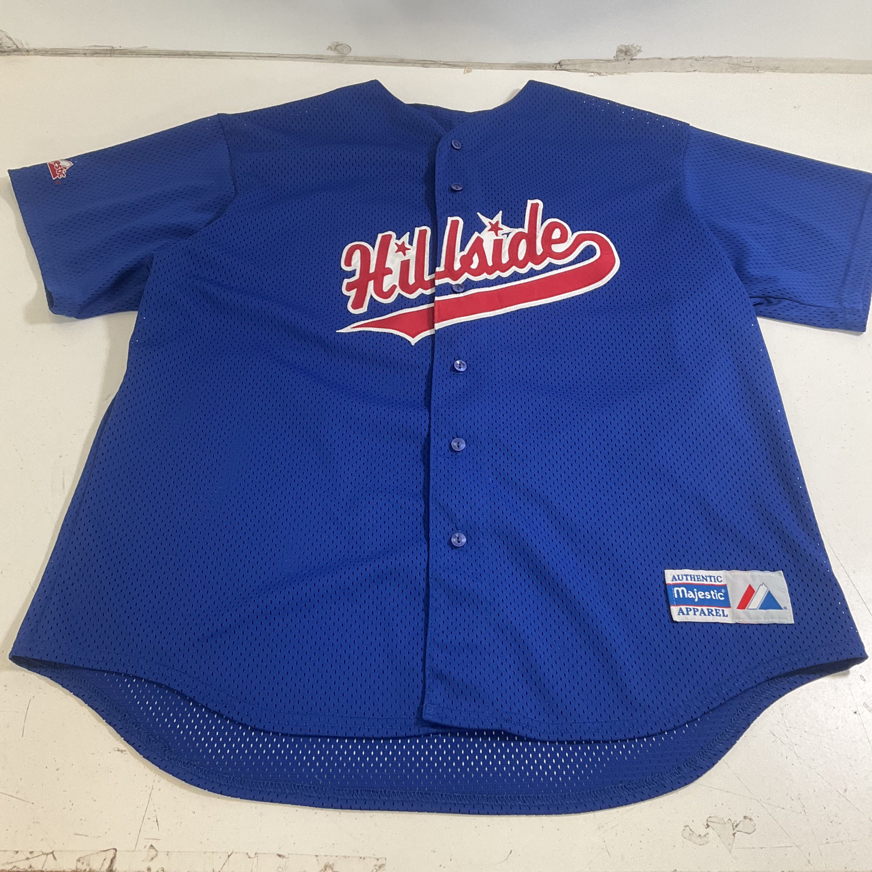 Majestic Men's Blue Hillside Baseball Shirt Button Up Mesh Jersey XL Vintage