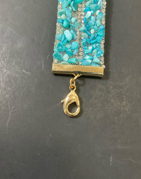 Amrita Singh Turquoise Bead and Rhinestone Choker Necklace Gold Tone Cowgirl
