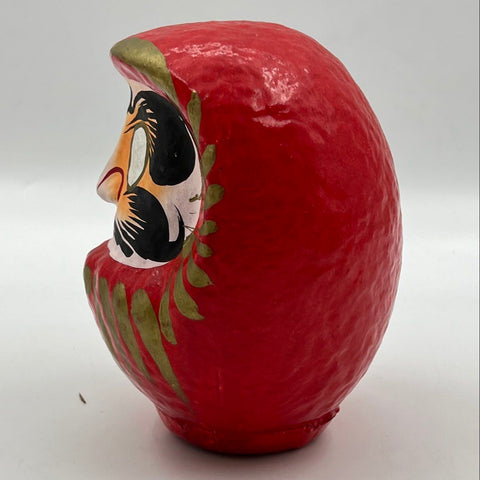 Japanese Daruma Doll Red Papier Mache Good Luck Charm 4.75" Folk Art