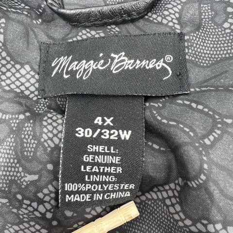 Maggie Barnes Women's Black Genuine Leather Button Front Car Coat Jacket Plus 4X