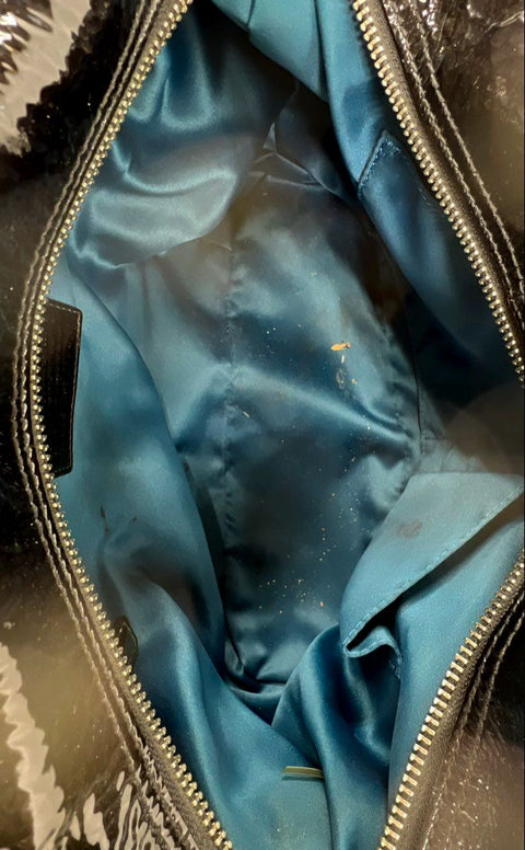 Coach Madison Sophia Satchel Black Quilted Patent Leather Silver Hardware