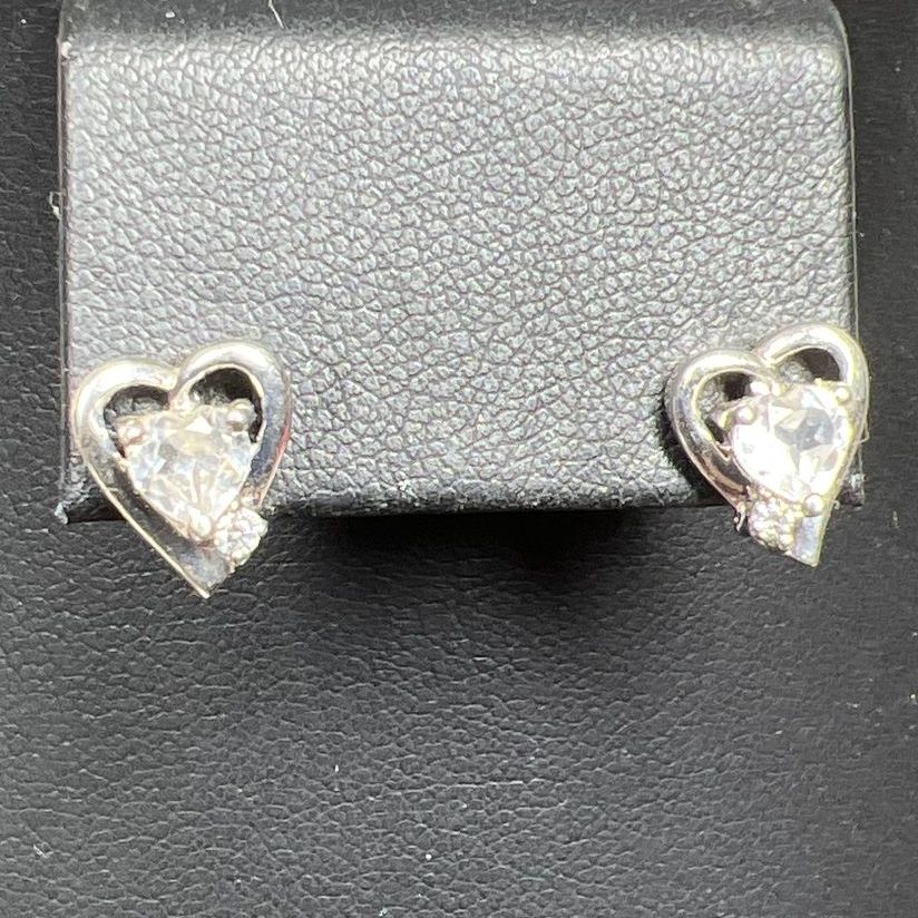 925 Sterling Silver CZ Heart Necklace and Earrings Set 5.29g