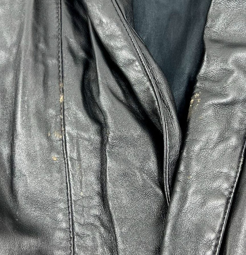 Vintage 80s Excelled Black Genuine Leather Belted Wrap Trench Coat Women's