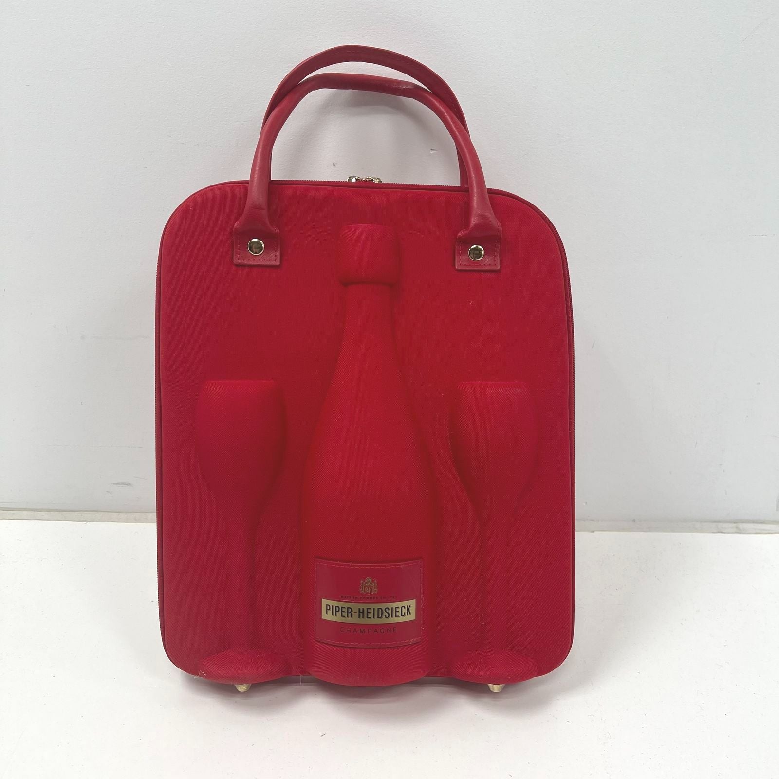Piper-Heidsieck Red Champagne Travel Tote Cooler Bag Carrier Case Gold Hardware