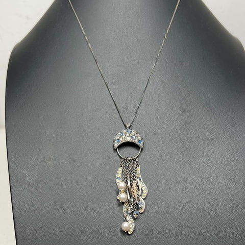 Touchstone Crystal Faux Pearl Tassel Pendant Necklace