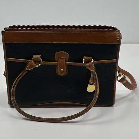 Vintage 90s Dooney Bourke Black Tan All Weather Leather Satchel Crossbody Bag