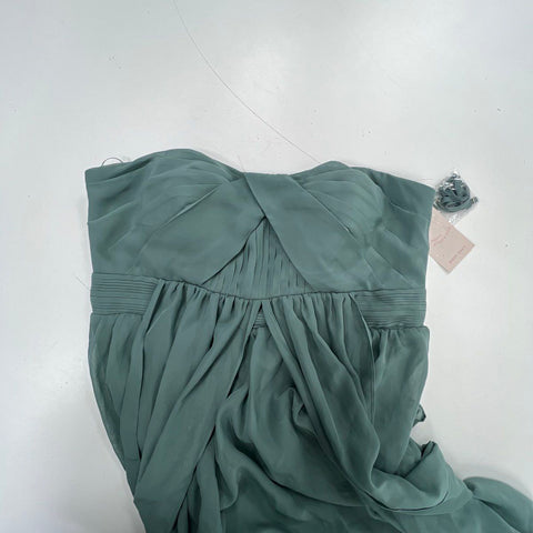 NWT Birdy Grey Grace Chiffon Slit Bridesmaid Dress Sea Glass Strapless Gown Sz