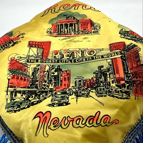 Vintage Reno Nevada Souvenir Pillow Satin Harold's Club Biggest Little City