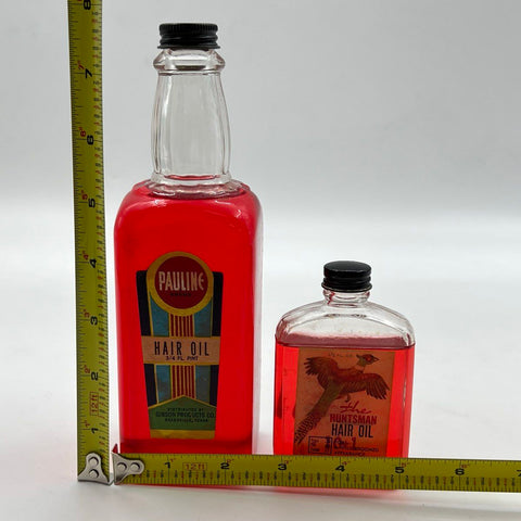 Vintage 50s Pauline & The Huntsman Men's Hair Oil Red Liquid Bottles Lot