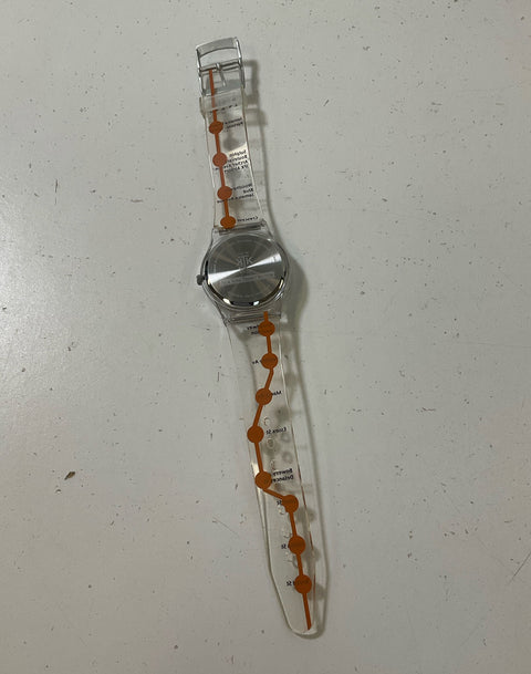 Vintage NYC Subway J Train Unisex Wristwatch Clear Plastic Band Orange Untested