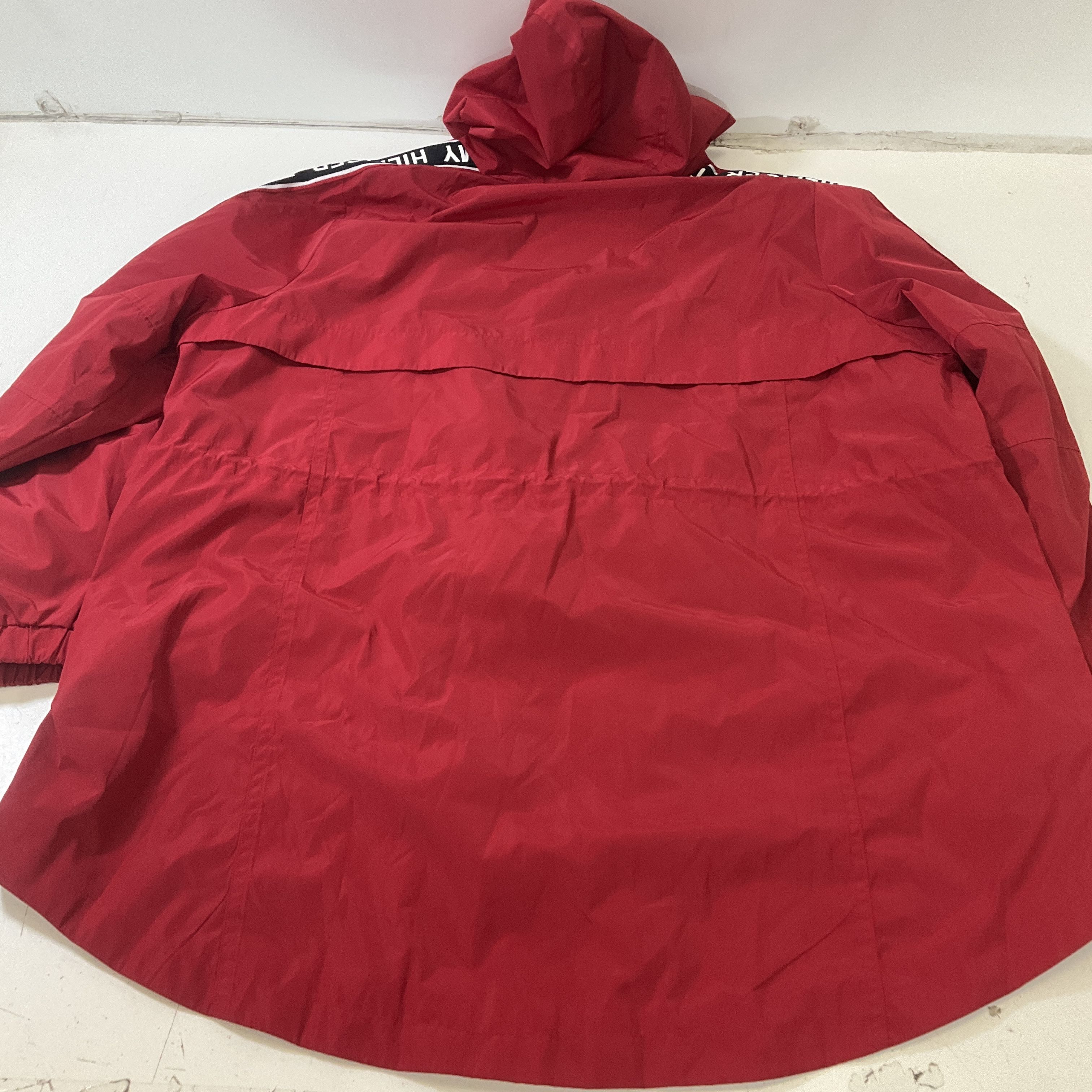 Tommy Hilfiger Women's Red Hooded Windbreaker Jacket Drawstring Waist Size XL