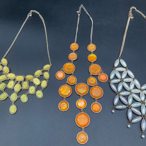 Statement Costume Jewelry Lot 4 Necklaces Bib Faux Pearl Beaded Fringe Styles