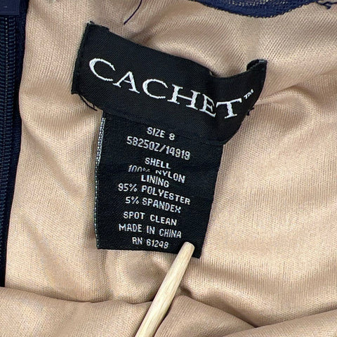 NWT Cachet Women's Black Lace Beaded Halter Maxi Gown Open Back Dress Size 8