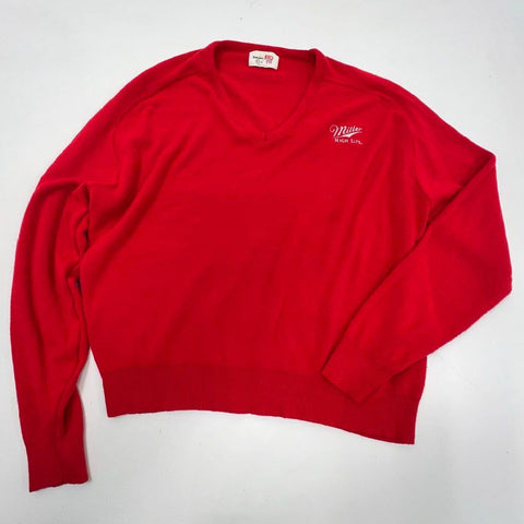 Vintage 80s King Louie Men's Red Miller High Life Embroidered Sweater USA XXL