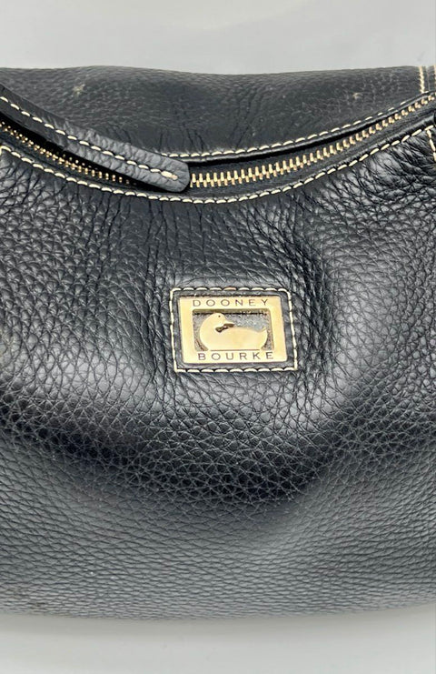 Dooney & Bourke Black Pebble Grain Leather Hobo Shoulder Bag Gold Hardware