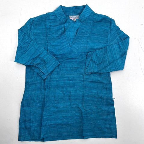Charlotte Kellogg Women's Silk Tunic Top Teal Blue Pintuck Textured Sz M