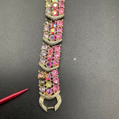Vintage Lisner & Weiss Pink Rhinestone Bracelets Mid-Century Jewelry Lot of 2