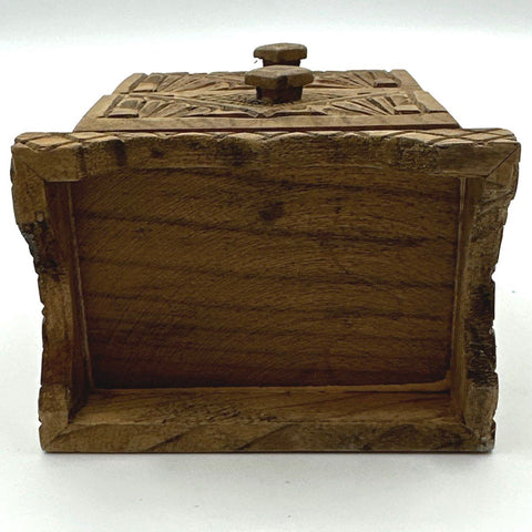 Vintage Hand Carved Wood Jewelry Trinket Box 2 Drawer Folk Art Ornate Chest