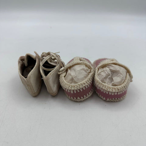 Vintage Lot 3 Pairs Baby Shoes Booties Red Knit Leather Crocheted Infant Sizes