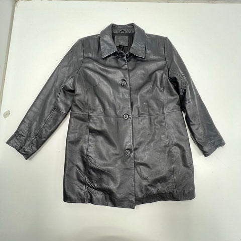 Vintage Y2K Kathy Ireland Black Genuine Leather Quilted Jacket Womens L